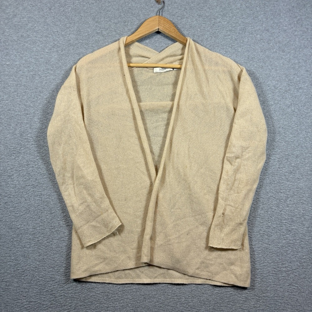 ⁠Neiman Marcus Cashmere Cardigan Womens M Beige Open Front Lightweight Sweater